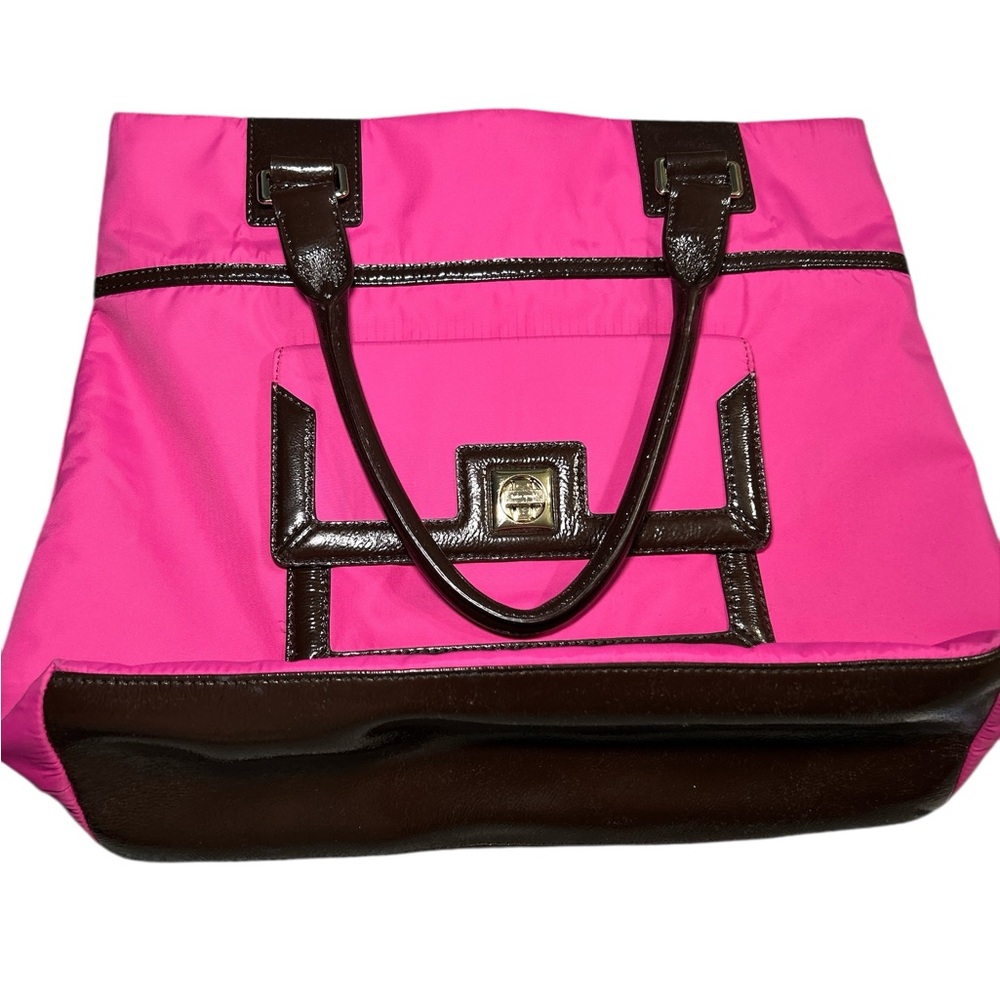 Kate Spade Vibrant Pink and brown patent leather accent tote